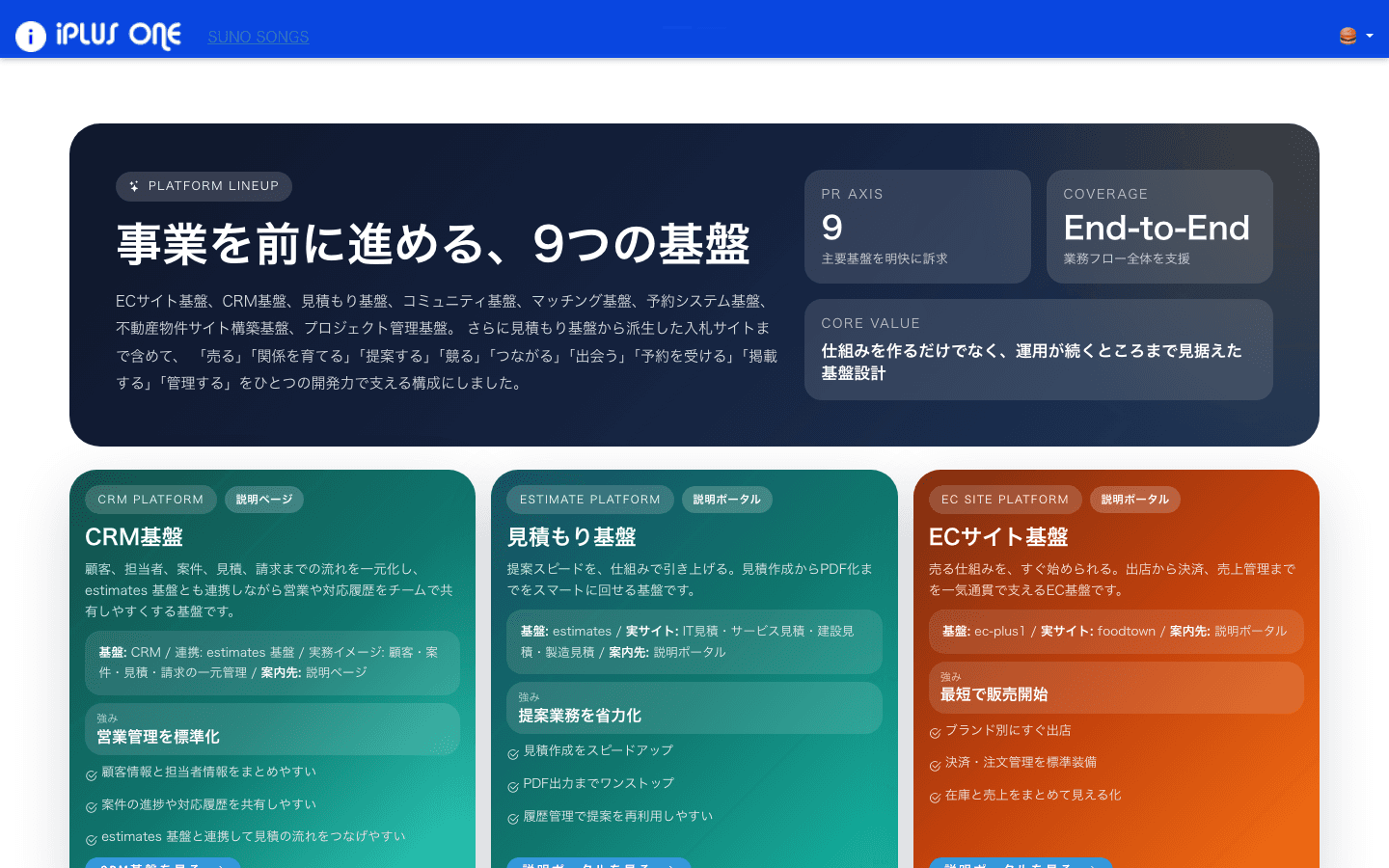 株式会社iPLUS ONE 公式サイトのスクリーンショット